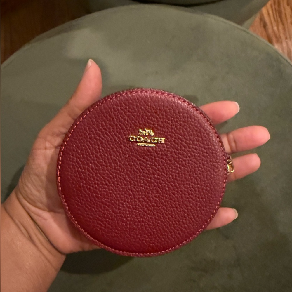 Coach leather Round Coin Case Red NWOT